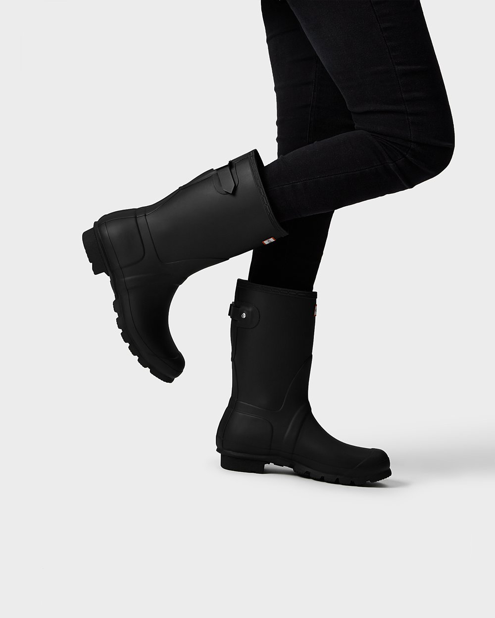 Hunter Original Back Adjustable Short Rain Boots - On Sale Womens Black - UGRHFT217